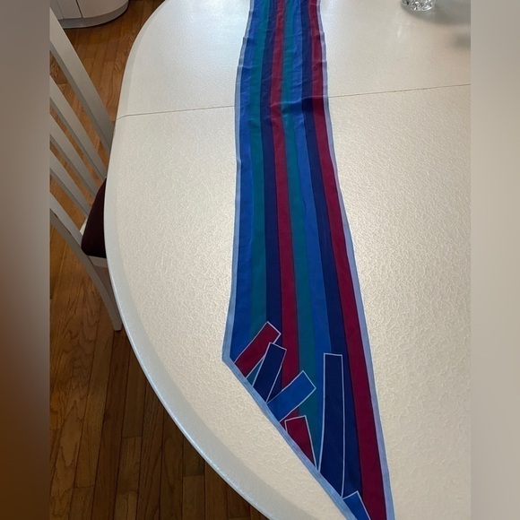 Vintage blue scarf long Monique Martin 80s scarf stripes blue green navy - Picture 4 of 7